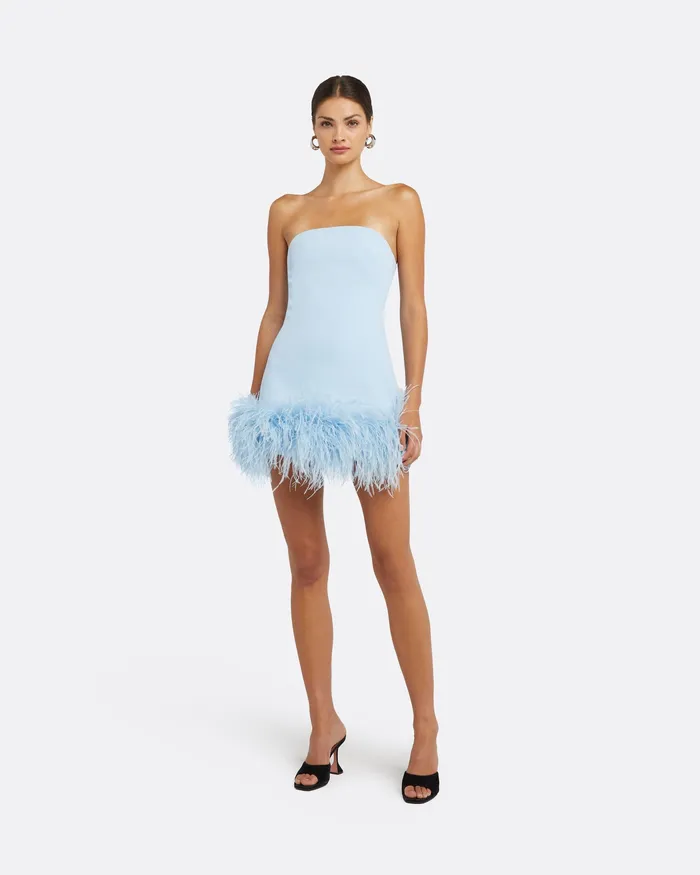 Icons Safiyaa Women Rowan Pale Blue FeatherTrimmed Short Dress Pale Blue