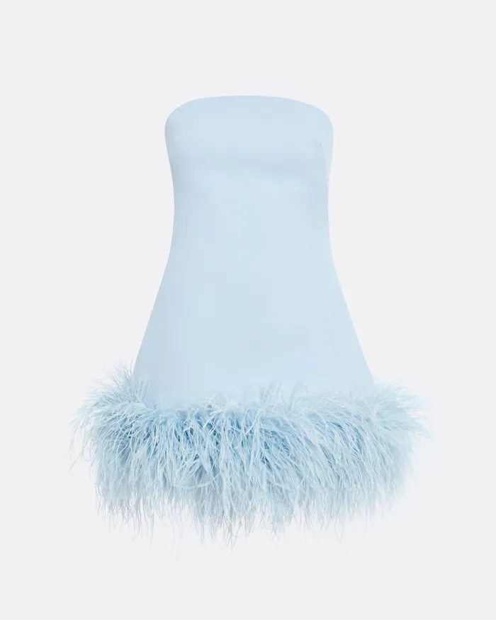 Icons Safiyaa Women Rowan Pale Blue FeatherTrimmed Short Dress Pale Blue