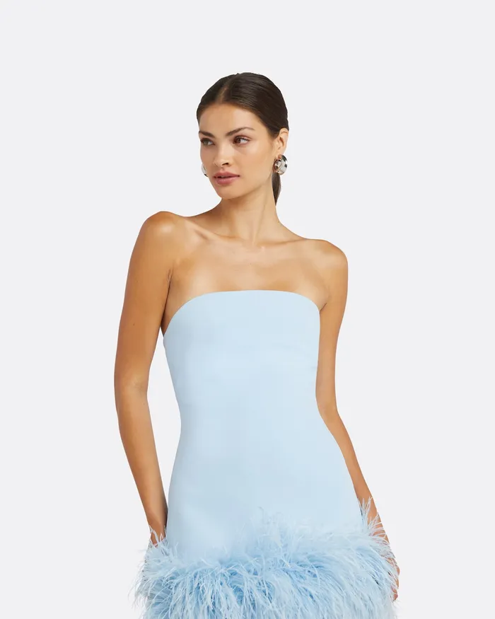 Icons Safiyaa Women Rowan Pale Blue FeatherTrimmed Short Dress Pale Blue
