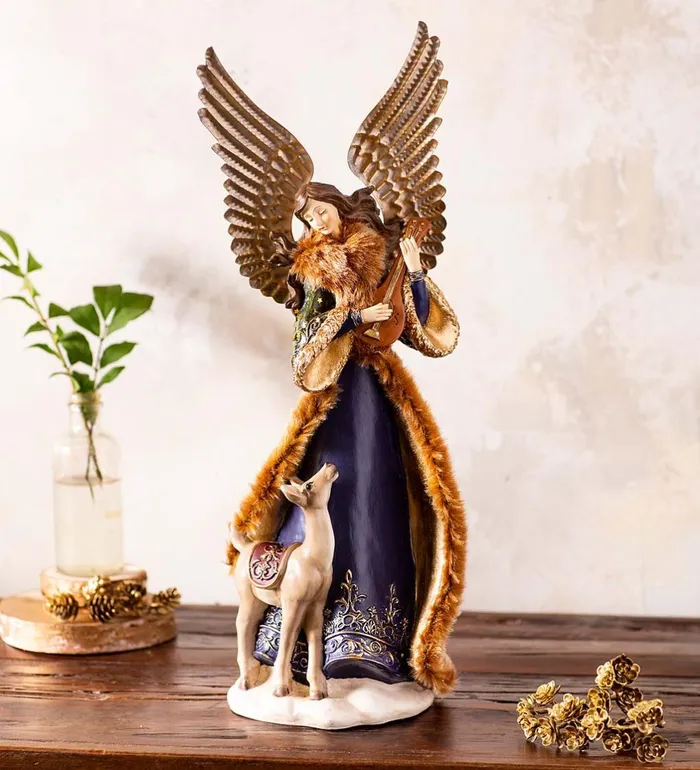 Indoor Living Angel In Long Green FauxFur Trimmed Coat With Deer Plow and Hearth Online Indoor Living Angel In Long Green FauxFur Trimmed Coat With Deer Plow and Hearth Online