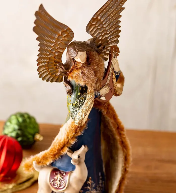 Indoor Living Angel In Long Green FauxFur Trimmed Coat With Deer Plow and Hearth Online