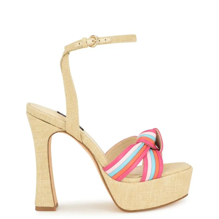 Irna Platform Ankle Strap Knotted Sandals Pink Women Nine West Sandals