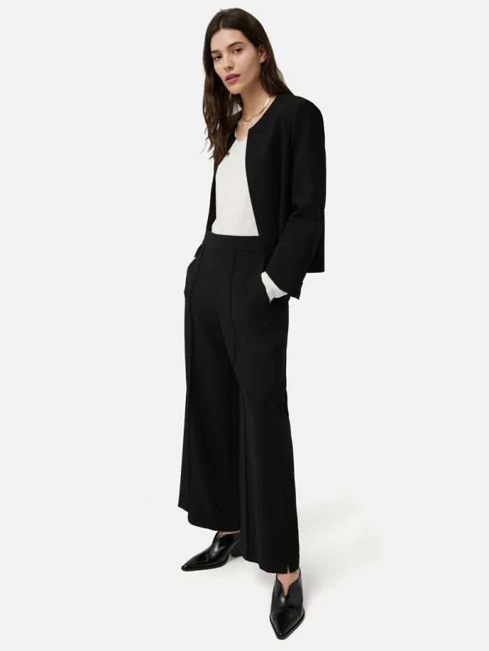 Italian Modern Crepe Short Jacket Black Women Jigsaw Coats and Jackets