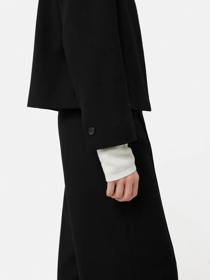 Italian Modern Crepe Short Jacket Black Women Jigsaw Coats and Jackets