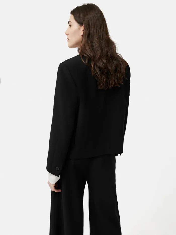Italian Modern Crepe Short Jacket Black Women Jigsaw Coats and Jackets