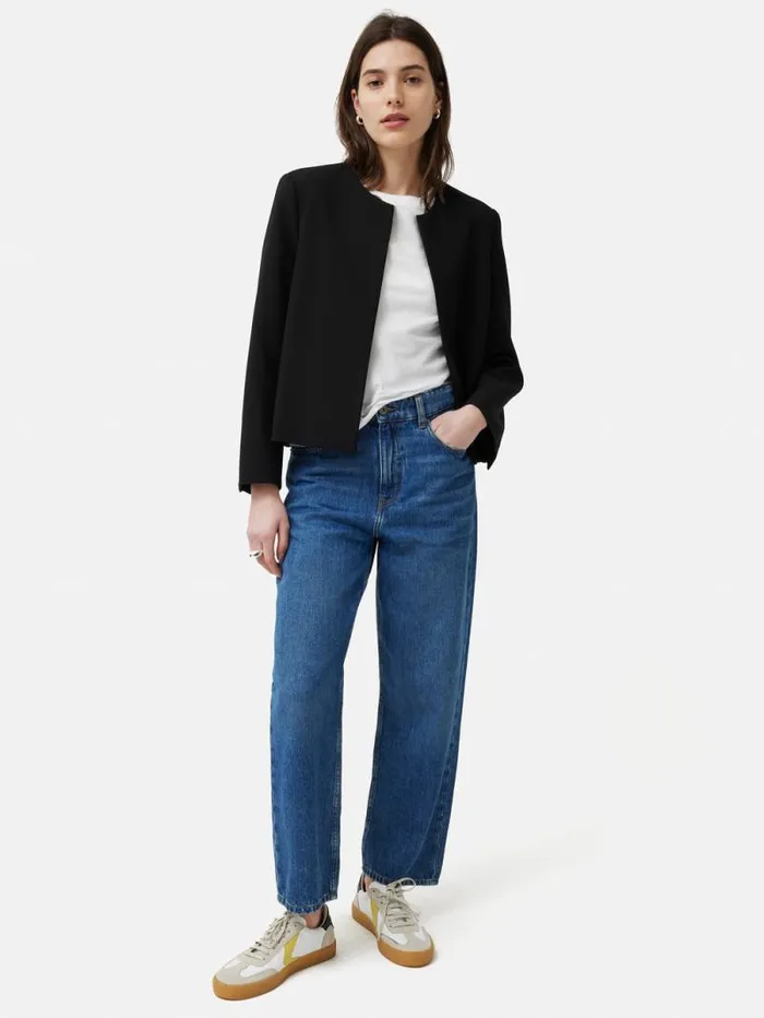 Italian Modern Crepe Short Jacket Black Women Jigsaw Coats and Jackets