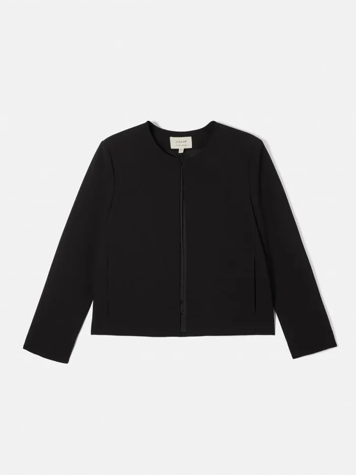 Italian Modern Crepe Short Jacket Black Women Jigsaw Coats and Jackets