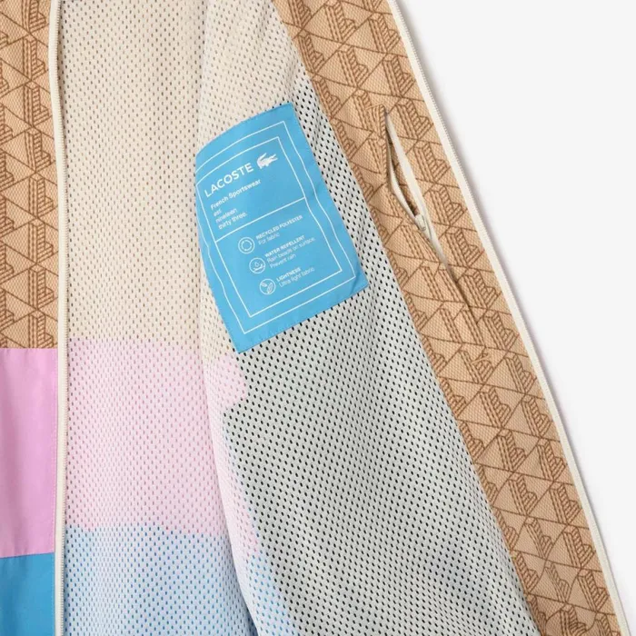 Jackets and Coats Men Lacoste Men039s Monogram Colorblock Track Jacket Beige Pink Blue Ire