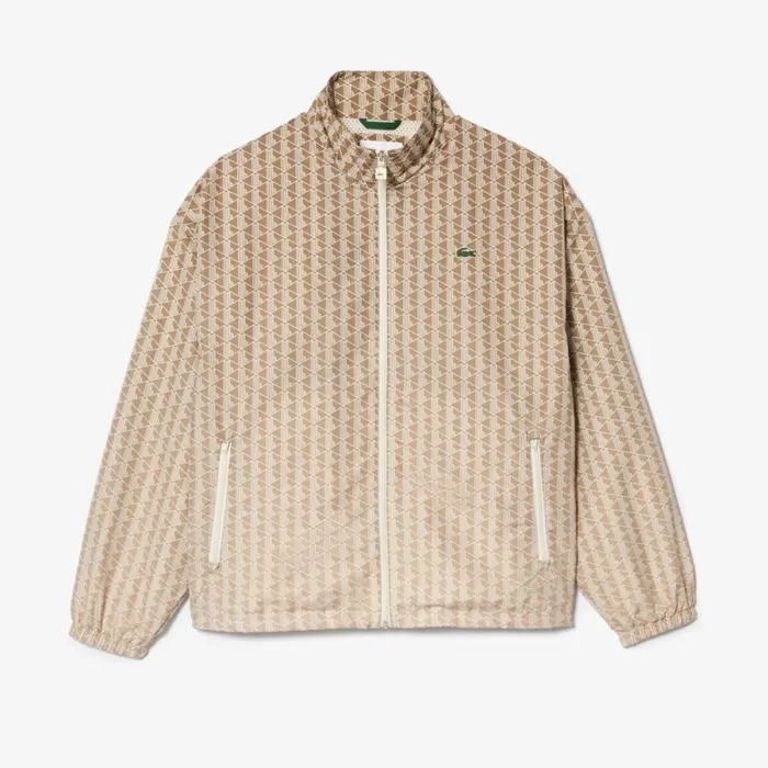 Jackets and Coats Men Lacoste Men039s Monogram Print Ombr Track Jacket Brown Beige White Kwi