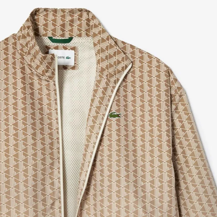 Jackets and Coats Men Lacoste Men039s Monogram Print Ombr Track Jacket Brown Beige White Kwi