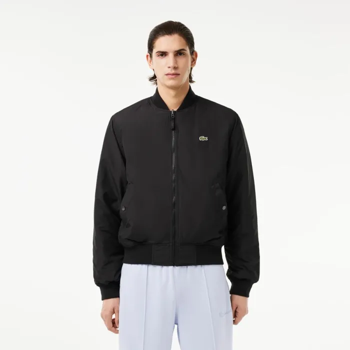Jackets and Coats Men Lacoste Men039s Reversible Quilted Bomber Jacket Black Beige Ira