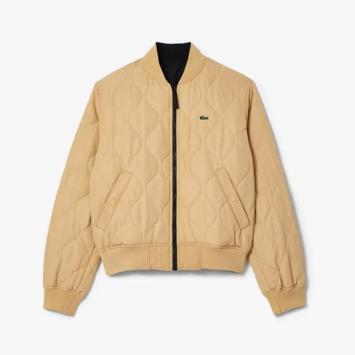 Jackets and Coats Men Lacoste Men039s Reversible Quilted Bomber Jacket Black Beige Ira