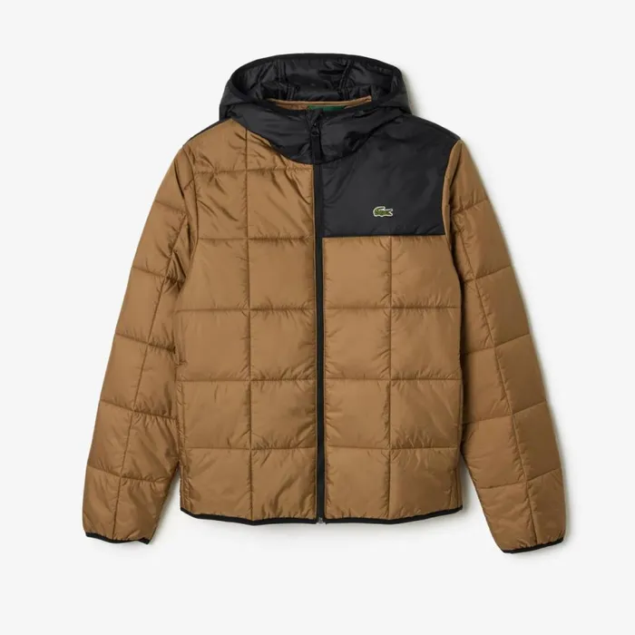 Jackets and Coats Men Lacoste Men039s Waterproof Padded Hood Puffer Jacket Brown Black Qin