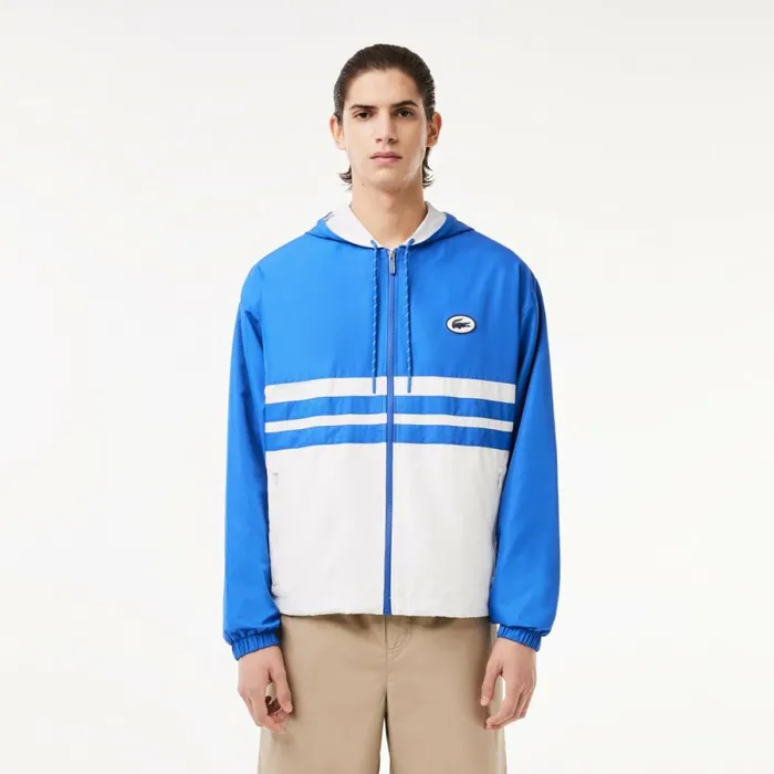 Jackets and Coats Men Lacoste Men039s Waterproof ZipUp Track Jacket Blue White Itv