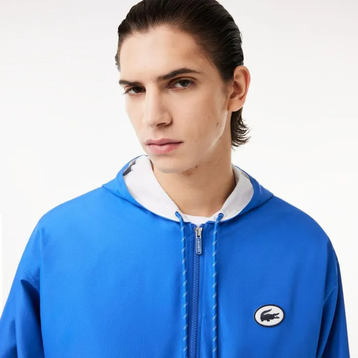 Jackets and Coats Men Lacoste Men039s Waterproof ZipUp Track Jacket Blue White Itv