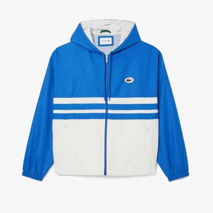 Jackets and Coats Men Lacoste Men039s Waterproof ZipUp Track Jacket Blue White Itv