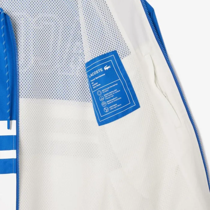 Jackets and Coats Men Lacoste Men039s Waterproof ZipUp Track Jacket Blue White Itv