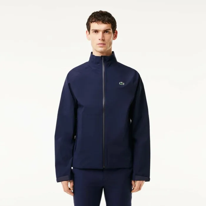 Jackets and Coats Men Lacoste Mens Golf ZipUp Waterproof Windbreaker Navy Blue 423