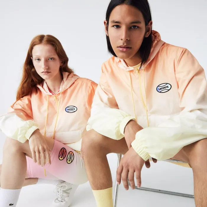 Jackets and Coats MenWomen Lacoste Unisex LIVE Lightweight Pullover Windbreaker Orange White Yellow Z81