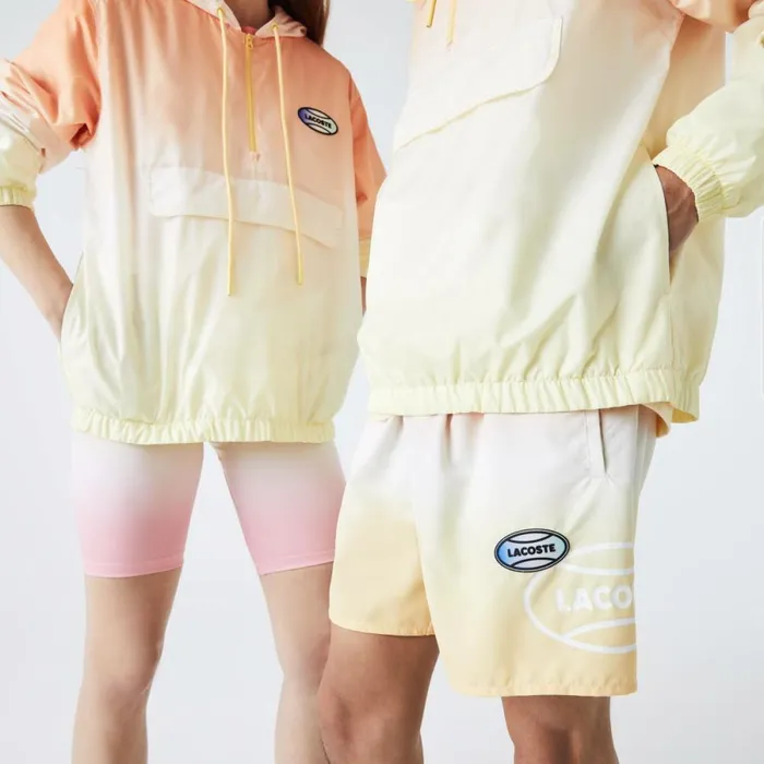Jackets and Coats MenWomen Lacoste Unisex LIVE Lightweight Pullover Windbreaker Orange White Yellow Z81