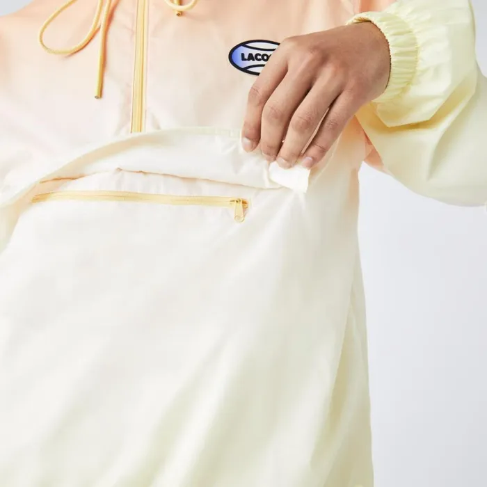 Jackets and Coats MenWomen Lacoste Unisex LIVE Lightweight Pullover Windbreaker Orange White Yellow Z81
