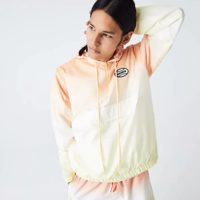 Jackets and Coats MenWomen Lacoste Unisex LIVE Lightweight Pullover Windbreaker Orange White Yellow Z81