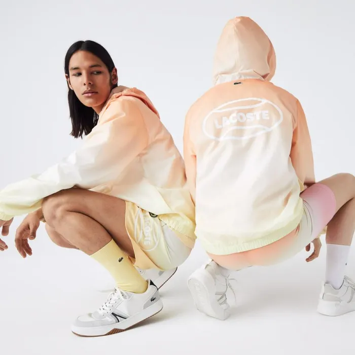 Jackets and Coats MenWomen Lacoste Unisex LIVE Lightweight Pullover Windbreaker Orange White Yellow Z81