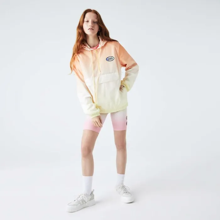 Jackets and Coats MenWomen Lacoste Unisex LIVE Lightweight Pullover Windbreaker Orange White Yellow Z81