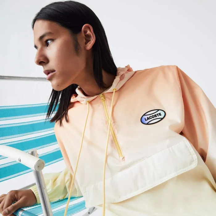 Jackets and Coats MenWomen Lacoste Unisex LIVE Lightweight Pullover Windbreaker Orange White Yellow Z81