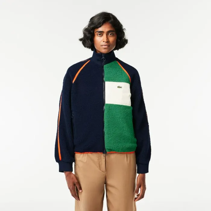 Jackets and Coats Women Lacoste Women039s Contrast Accent Fleece Sweatshirt Navy Blue Green White Orange Pqi