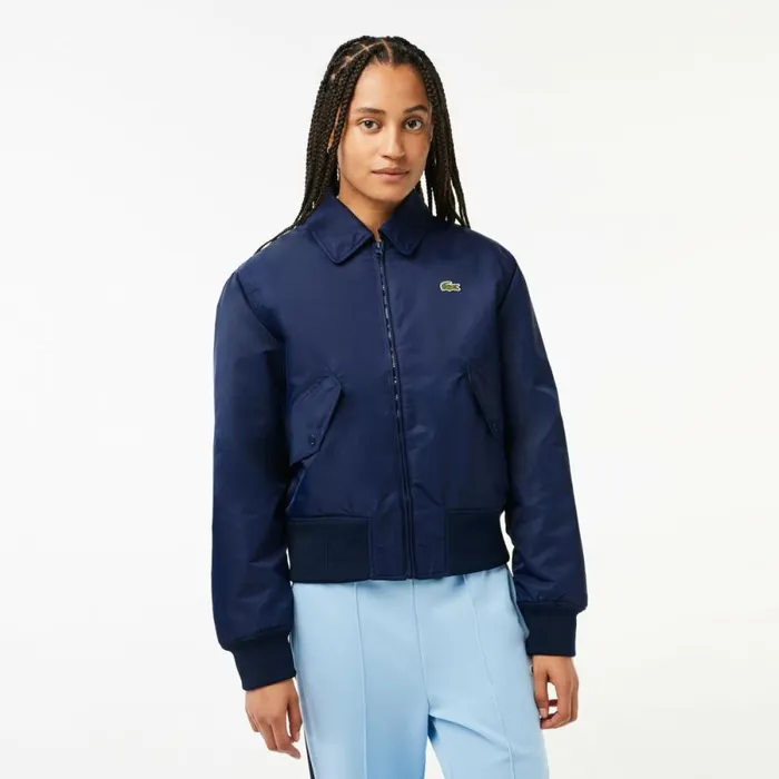 Jackets and Coats Women Lacoste Women039s Oversized Logo Back Nylon Bomber Jacket Navy Blue 166