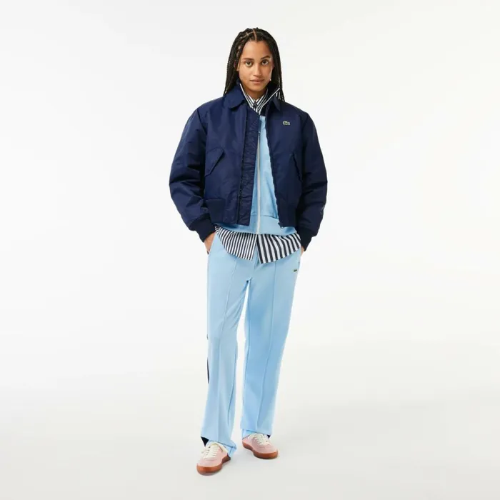 Jackets and Coats Women Lacoste Women039s Oversized Logo Back Nylon Bomber Jacket Navy Blue 166