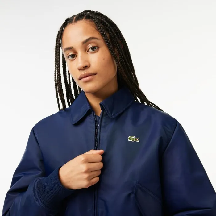 Jackets and Coats Women Lacoste Women039s Oversized Logo Back Nylon Bomber Jacket Navy Blue 166