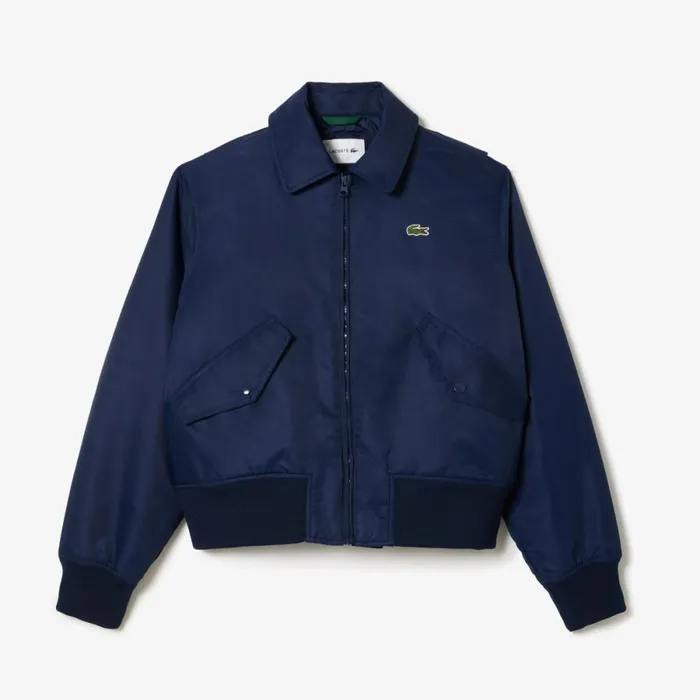 Jackets and Coats Women Lacoste Women039s Oversized Logo Back Nylon Bomber Jacket Navy Blue 166