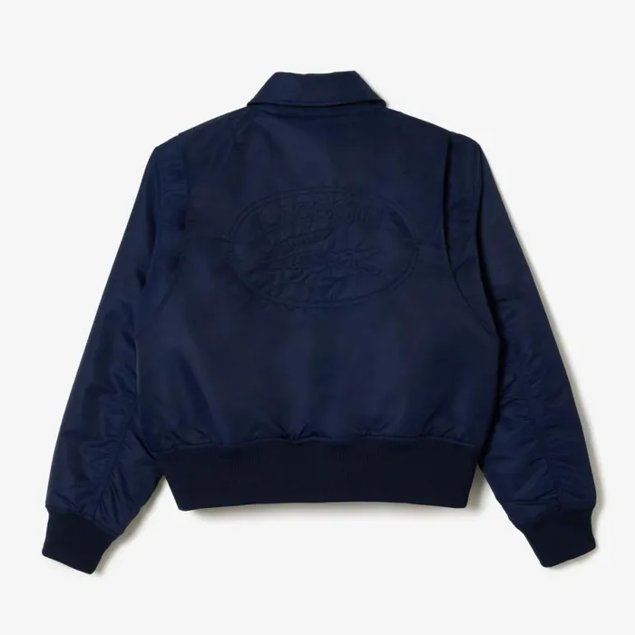 Jackets and Coats Women Lacoste Women039s Oversized Logo Back Nylon Bomber Jacket Navy Blue 166