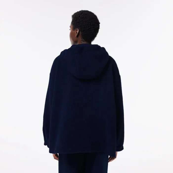 Jackets and Coats Women Lacoste Women039s Short Oversized Recycled Wool Hooded Coat Navy Blue 166
