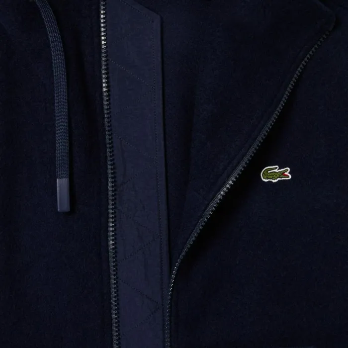 Jackets and Coats Women Lacoste Women039s Short Oversized Recycled Wool Hooded Coat Navy Blue 166