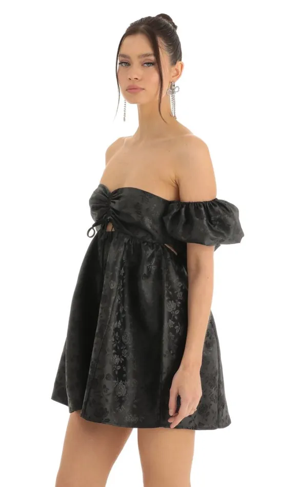 Jacquard Baby Doll Dress Black Women LUCY IN THE SKY Mini Dresses Jacquard Baby Doll Dress Black Women LUCY IN THE SKY Mini Dresses