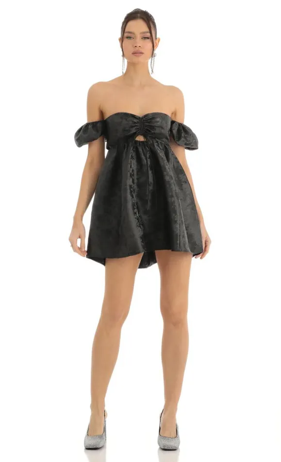 Jacquard Baby Doll Dress Black Women LUCY IN THE SKY Mini Dresses Jacquard Baby Doll Dress Black Women LUCY IN THE SKY Mini Dresses