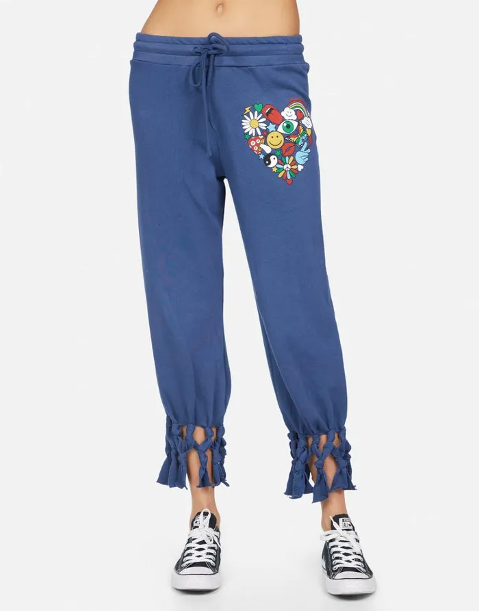 Janet Retro Elements Heart Denim Navy Women Lauren Moshi Crop Sweatpants