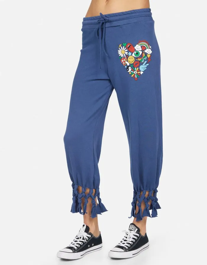 Janet Retro Elements Heart Denim Navy Women Lauren Moshi Crop Sweatpants