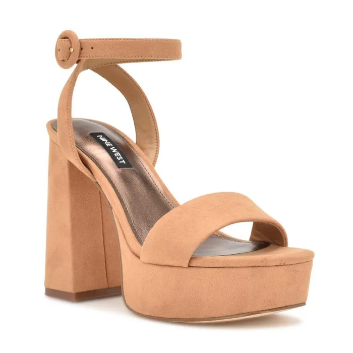 Jans Platform Sandals Cognac Suede Women Nine West Sandals Jans Platform Sandals Cognac Suede Women Nine West Sandals