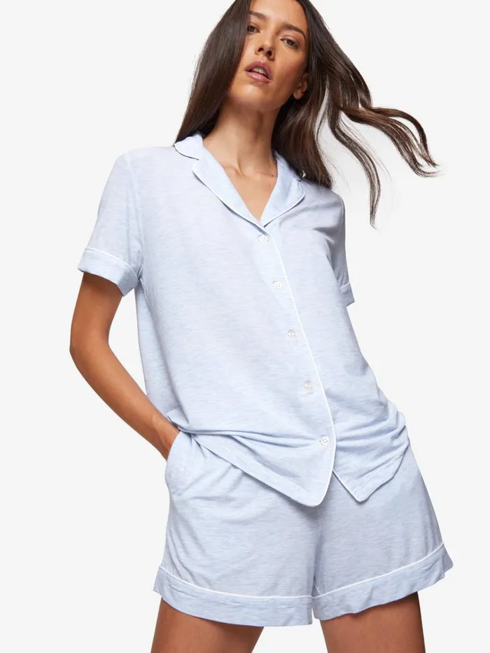 Jersey Pajamas Women Derek Rose Short Pajamas Ethan Micro Modal Stretch Light Blue Marl Jersey Pajamas Women Derek Rose Short Pajamas Ethan Micro Modal Stretch Light Blue Marl
