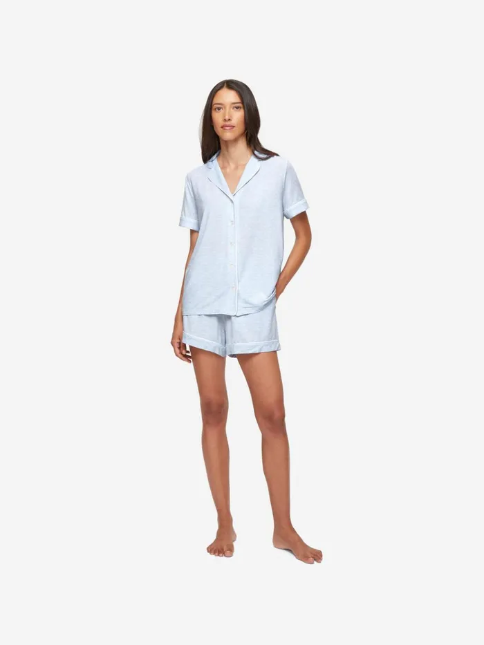Jersey Pajamas Women Derek Rose Short Pajamas Ethan Micro Modal Stretch Light Blue Marl