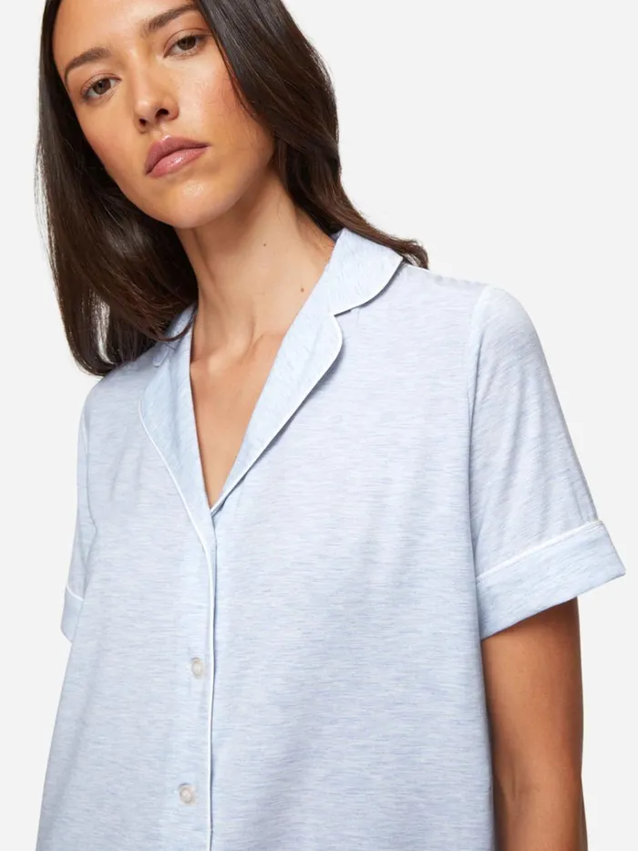 Jersey Pajamas Women Derek Rose Short Pajamas Ethan Micro Modal Stretch Light Blue Marl
