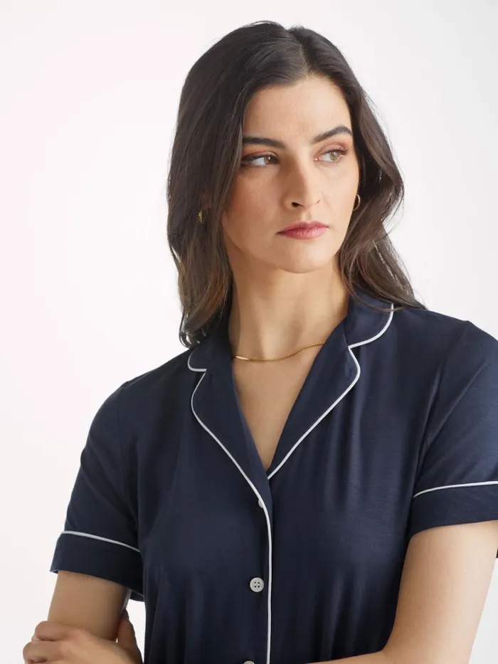 Jersey Pajamas Women Derek Rose Short Pajamas Lara Micro Modal Stretch Navy
