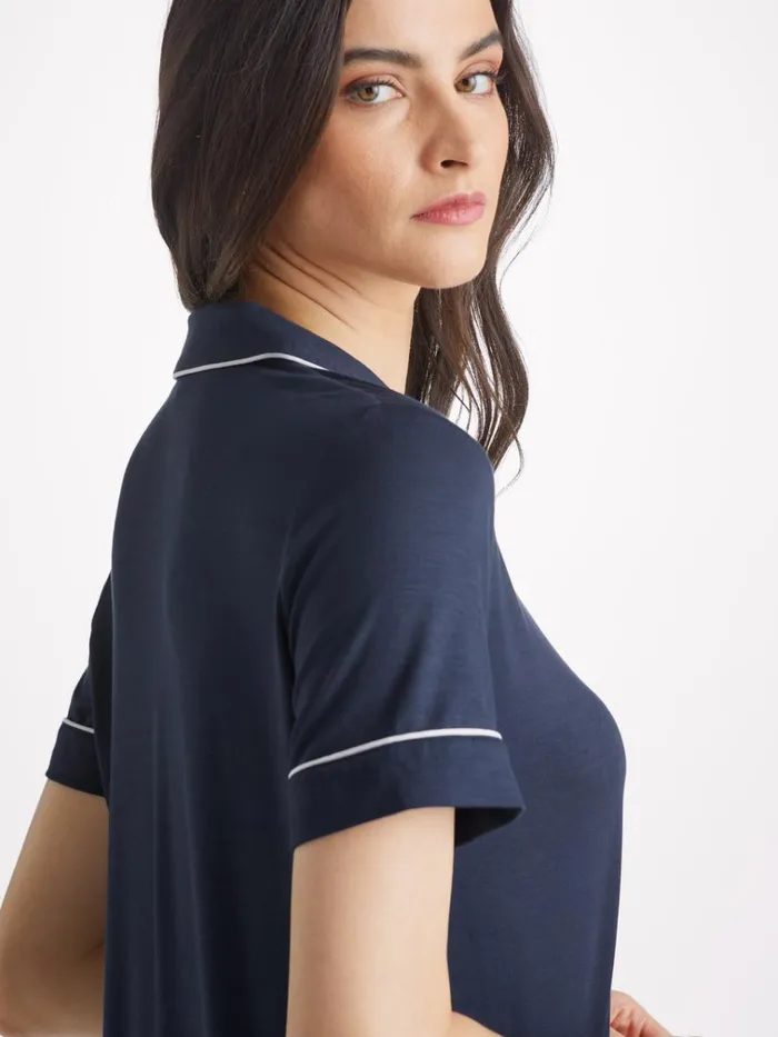 Jersey Pajamas Women Derek Rose Short Pajamas Lara Micro Modal Stretch Navy