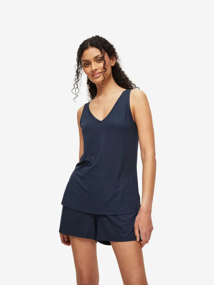 Jersey Pajamas Women Derek Rose Short Tank Top Pajamas Lara Micro Modal Stretch Navy