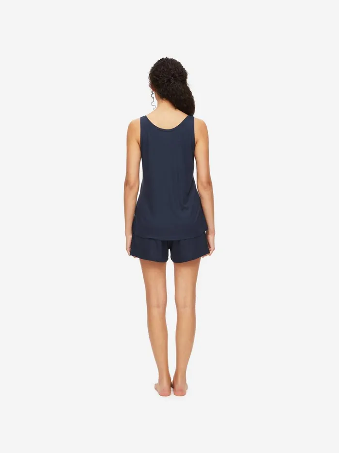 Jersey Pajamas Women Derek Rose Short Tank Top Pajamas Lara Micro Modal Stretch Navy
