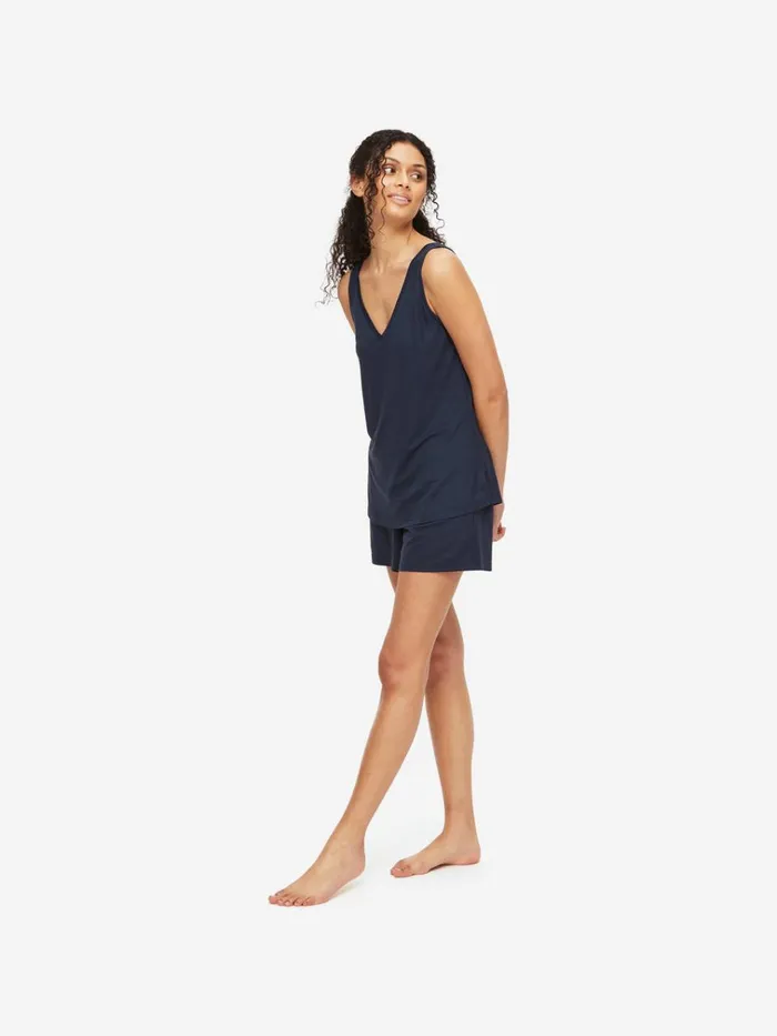 Jersey Pajamas Women Derek Rose Short Tank Top Pajamas Lara Micro Modal Stretch Navy